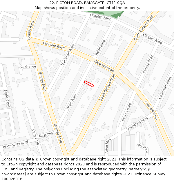 22, PICTON ROAD, RAMSGATE, CT11 9QA: Location map and indicative extent of plot