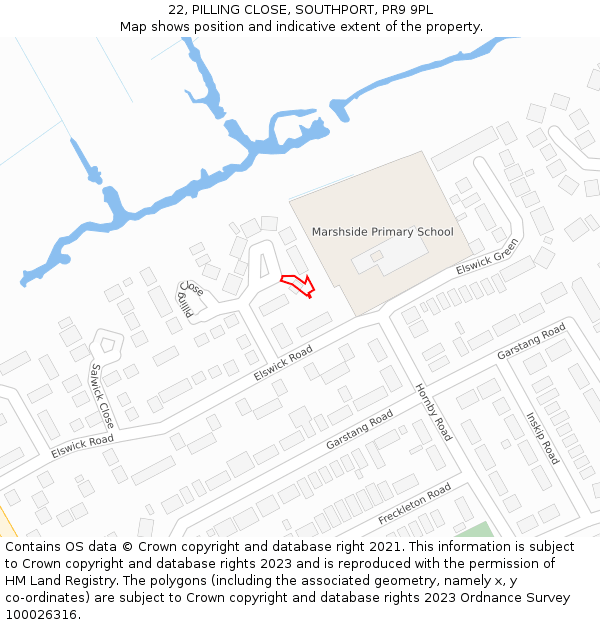 22, PILLING CLOSE, SOUTHPORT, PR9 9PL: Location map and indicative extent of plot