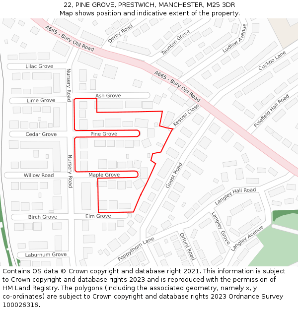 22, PINE GROVE, PRESTWICH, MANCHESTER, M25 3DR: Location map and indicative extent of plot