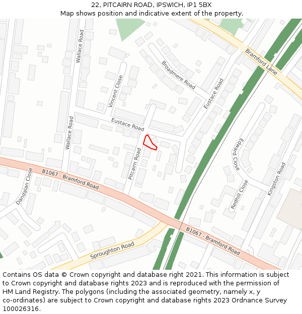 22, PITCAIRN ROAD, IPSWICH, IP1 5BX: Location map and indicative extent of plot