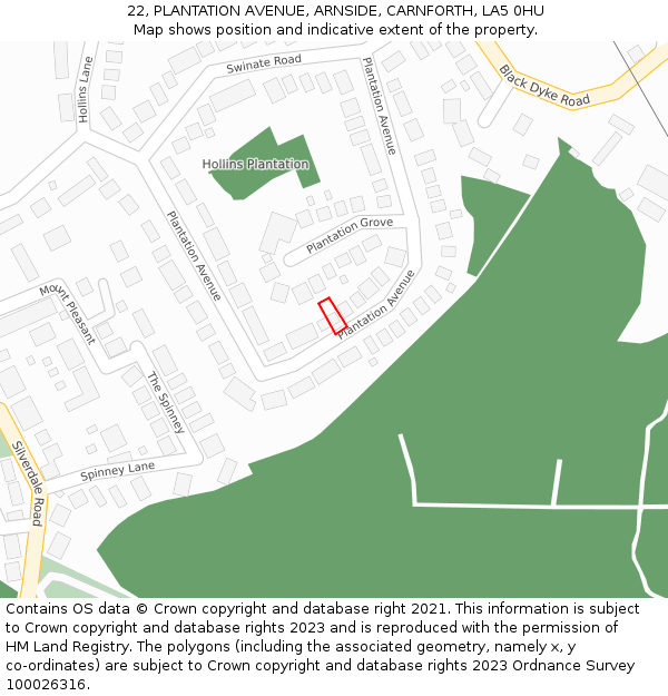 22, PLANTATION AVENUE, ARNSIDE, CARNFORTH, LA5 0HU: Location map and indicative extent of plot