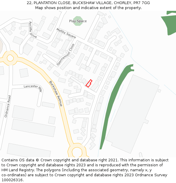 22, PLANTATION CLOSE, BUCKSHAW VILLAGE, CHORLEY, PR7 7GG: Location map and indicative extent of plot