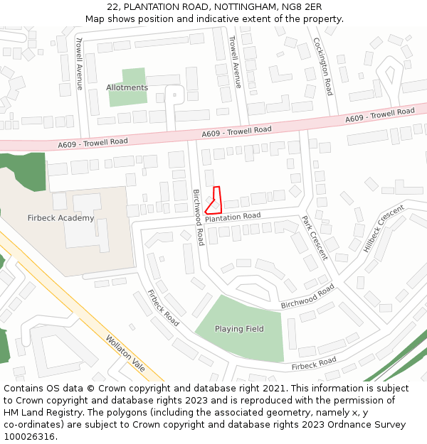 22, PLANTATION ROAD, NOTTINGHAM, NG8 2ER: Location map and indicative extent of plot