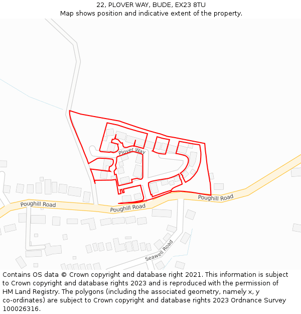 22, PLOVER WAY, BUDE, EX23 8TU: Location map and indicative extent of plot