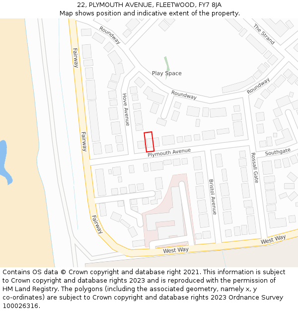 22, PLYMOUTH AVENUE, FLEETWOOD, FY7 8JA: Location map and indicative extent of plot