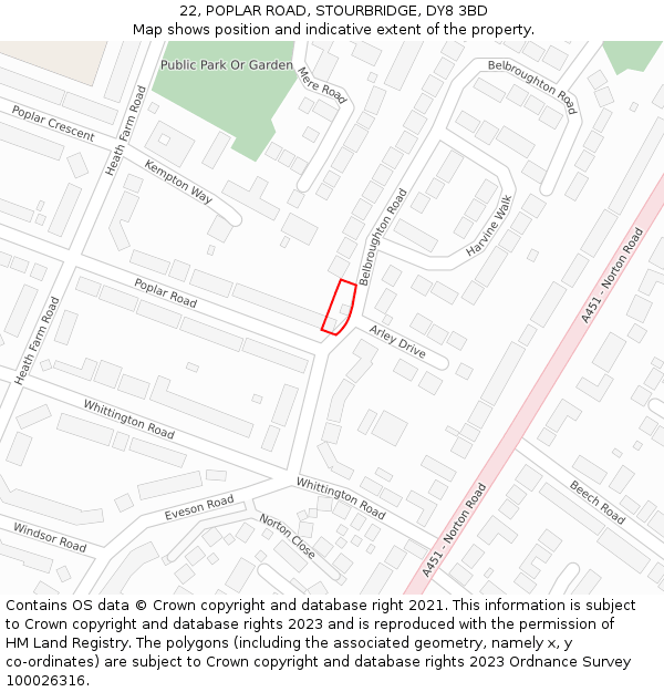 22, POPLAR ROAD, STOURBRIDGE, DY8 3BD: Location map and indicative extent of plot