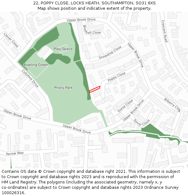 22, POPPY CLOSE, LOCKS HEATH, SOUTHAMPTON, SO31 6XS: Location map and indicative extent of plot