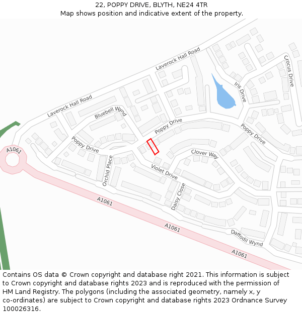 22, POPPY DRIVE, BLYTH, NE24 4TR: Location map and indicative extent of plot