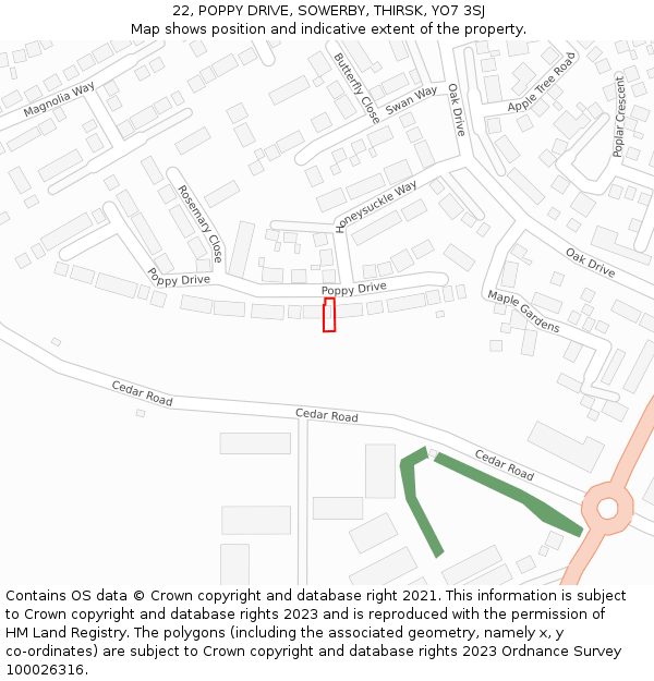 22, POPPY DRIVE, SOWERBY, THIRSK, YO7 3SJ: Location map and indicative extent of plot