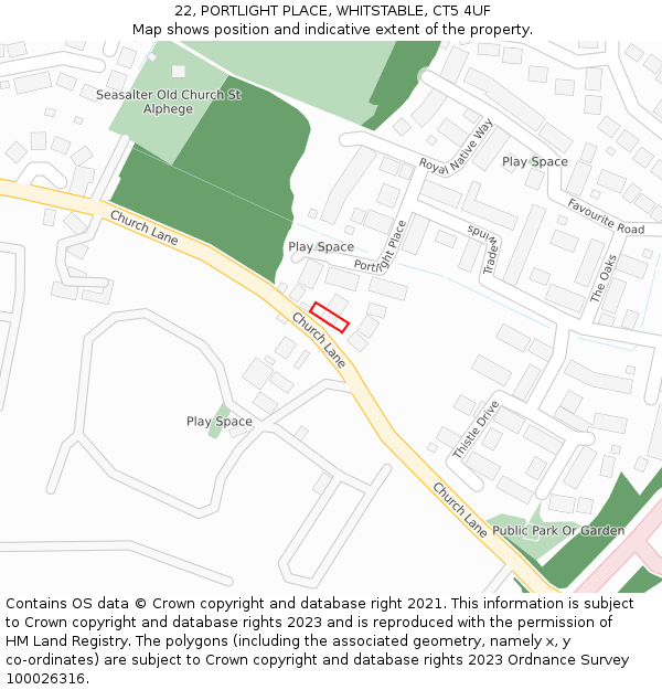 22, PORTLIGHT PLACE, WHITSTABLE, CT5 4UF: Location map and indicative extent of plot