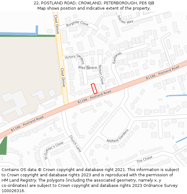 22, POSTLAND ROAD, CROWLAND, PETERBOROUGH, PE6 0JB: Location map and indicative extent of plot