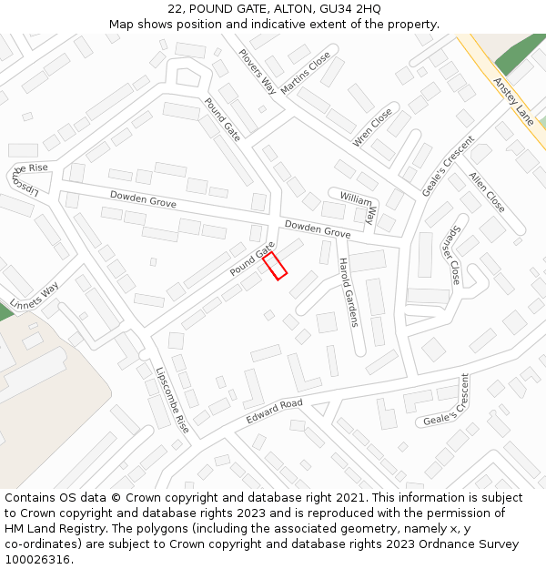 22, POUND GATE, ALTON, GU34 2HQ: Location map and indicative extent of plot