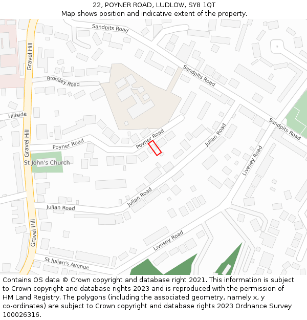 22, POYNER ROAD, LUDLOW, SY8 1QT: Location map and indicative extent of plot