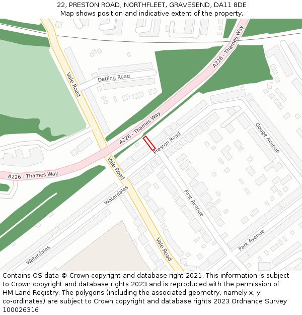 22, PRESTON ROAD, NORTHFLEET, GRAVESEND, DA11 8DE: Location map and indicative extent of plot