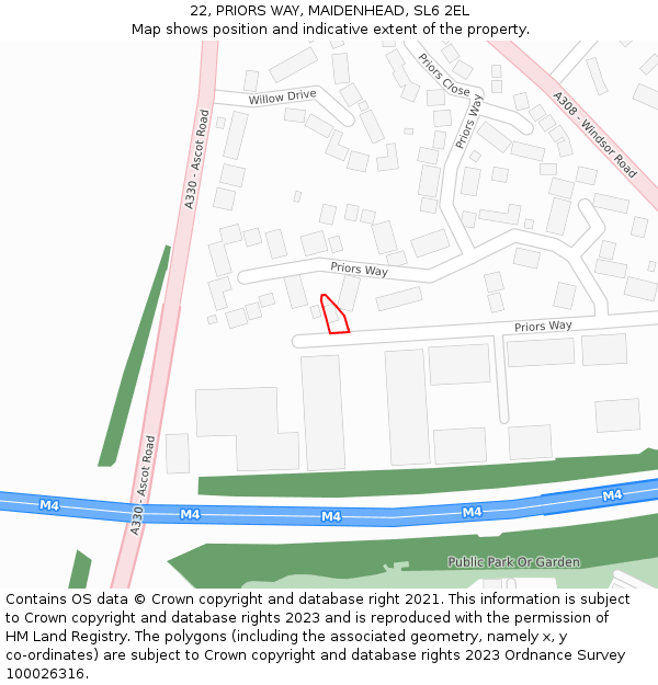 22, PRIORS WAY, MAIDENHEAD, SL6 2EL: Location map and indicative extent of plot