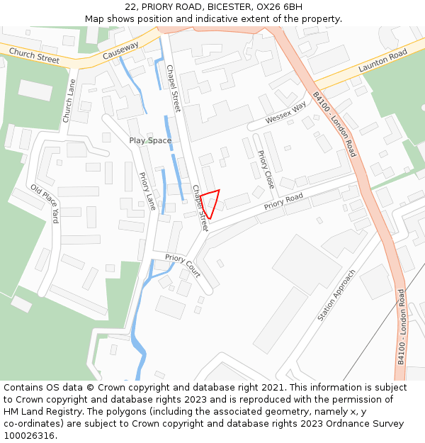 22, PRIORY ROAD, BICESTER, OX26 6BH: Location map and indicative extent of plot