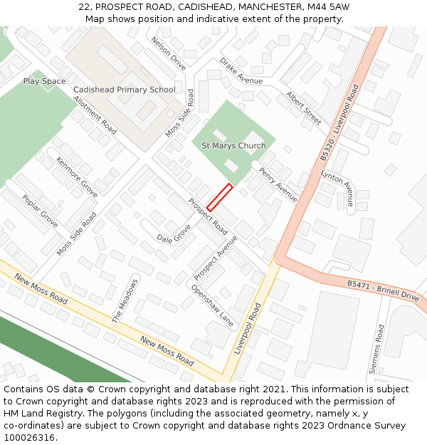 22, PROSPECT ROAD, CADISHEAD, MANCHESTER, M44 5AW: Location map and indicative extent of plot