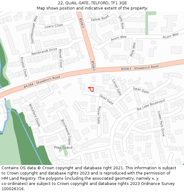 22, QUAIL GATE, TELFORD, TF1 3QE: Location map and indicative extent of plot