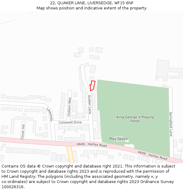 22, QUAKER LANE, LIVERSEDGE, WF15 6NF: Location map and indicative extent of plot