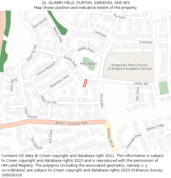 22, QUARRY FIELD, PURTON, SWINDON, SN5 4FX: Location map and indicative extent of plot