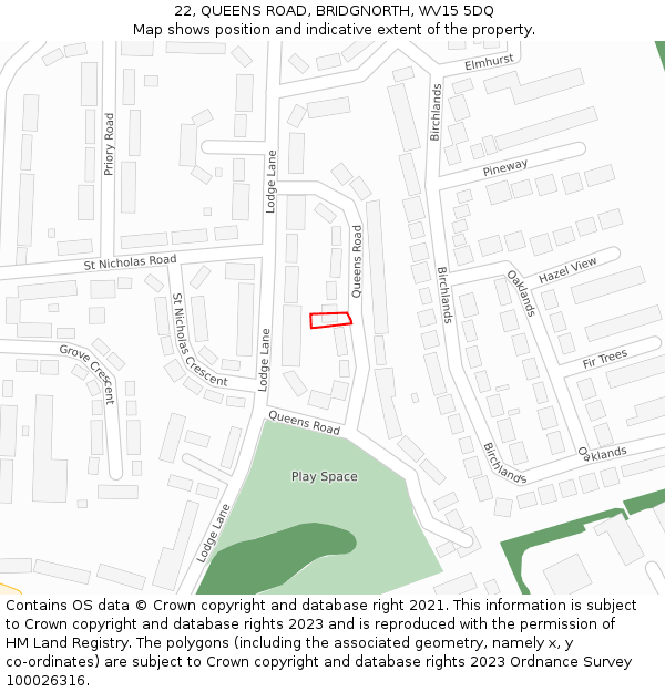 22, QUEENS ROAD, BRIDGNORTH, WV15 5DQ: Location map and indicative extent of plot