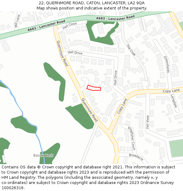 22, QUERNMORE ROAD, CATON, LANCASTER, LA2 9QA: Location map and indicative extent of plot