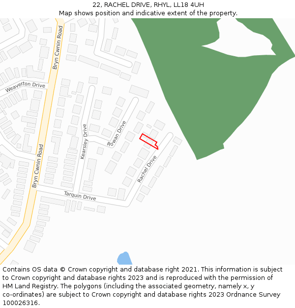 22, RACHEL DRIVE, RHYL, LL18 4UH: Location map and indicative extent of plot