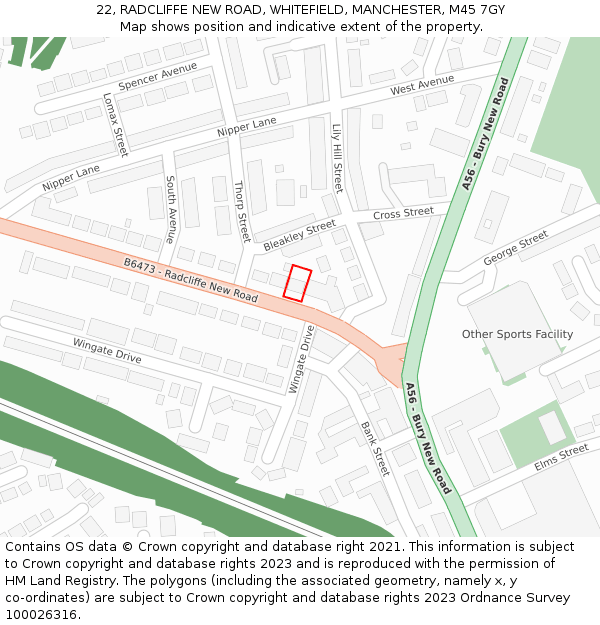 22, RADCLIFFE NEW ROAD, WHITEFIELD, MANCHESTER, M45 7GY: Location map and indicative extent of plot