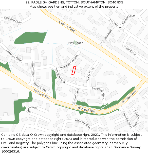 22, RADLEIGH GARDENS, TOTTON, SOUTHAMPTON, SO40 8XS: Location map and indicative extent of plot