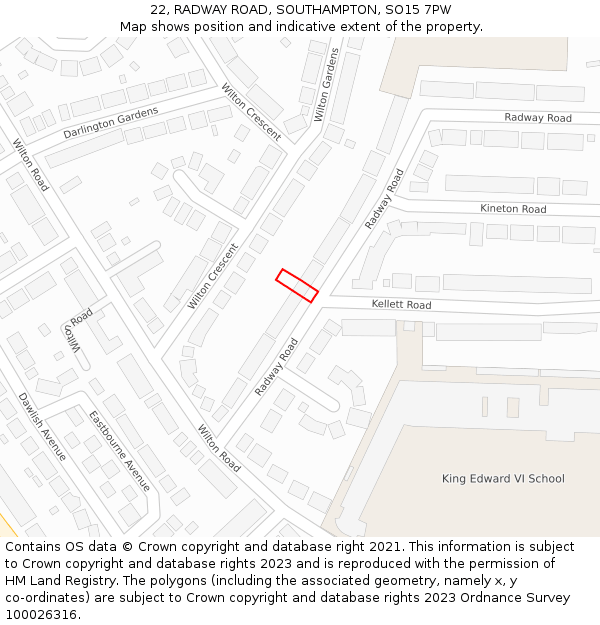 22, RADWAY ROAD, SOUTHAMPTON, SO15 7PW: Location map and indicative extent of plot