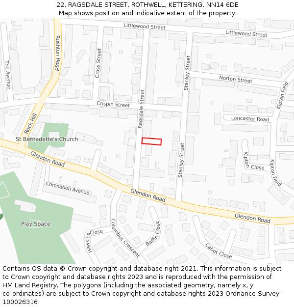 22, RAGSDALE STREET, ROTHWELL, KETTERING, NN14 6DE: Location map and indicative extent of plot