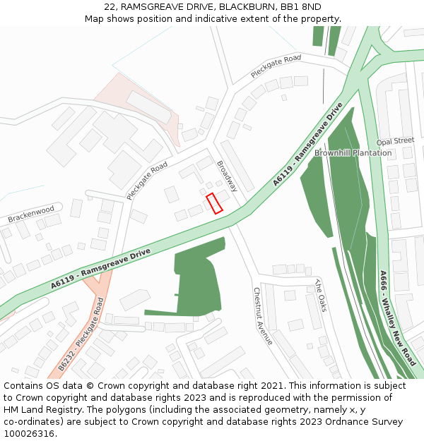 22, RAMSGREAVE DRIVE, BLACKBURN, BB1 8ND: Location map and indicative extent of plot