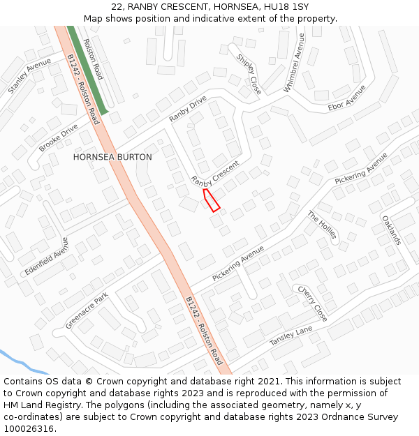 22, RANBY CRESCENT, HORNSEA, HU18 1SY: Location map and indicative extent of plot