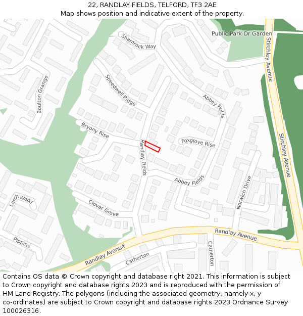 22, RANDLAY FIELDS, TELFORD, TF3 2AE: Location map and indicative extent of plot