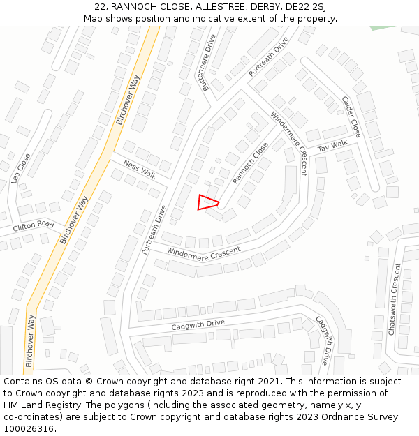22, RANNOCH CLOSE, ALLESTREE, DERBY, DE22 2SJ: Location map and indicative extent of plot