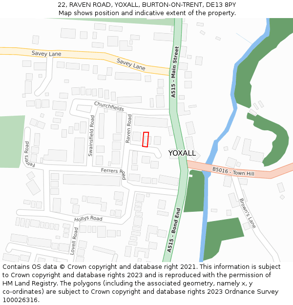 22, RAVEN ROAD, YOXALL, BURTON-ON-TRENT, DE13 8PY: Location map and indicative extent of plot