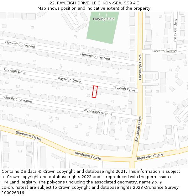 22, RAYLEIGH DRIVE, LEIGH-ON-SEA, SS9 4JE: Location map and indicative extent of plot