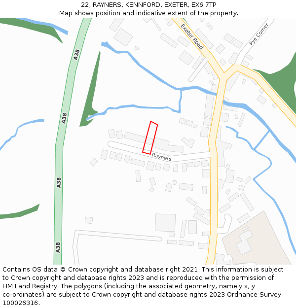 22, RAYNERS, KENNFORD, EXETER, EX6 7TP: Location map and indicative extent of plot