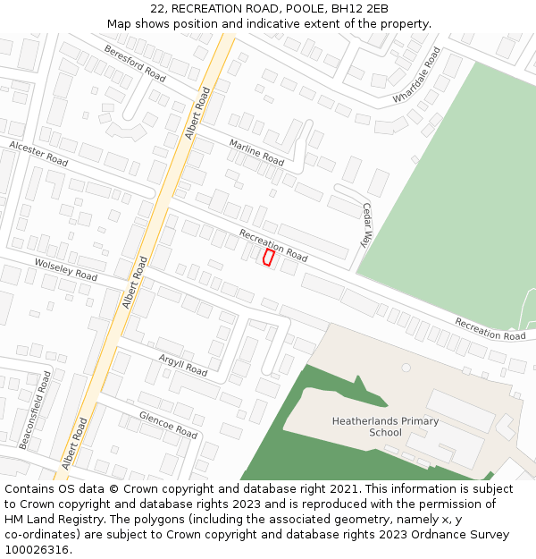 22, RECREATION ROAD, POOLE, BH12 2EB: Location map and indicative extent of plot