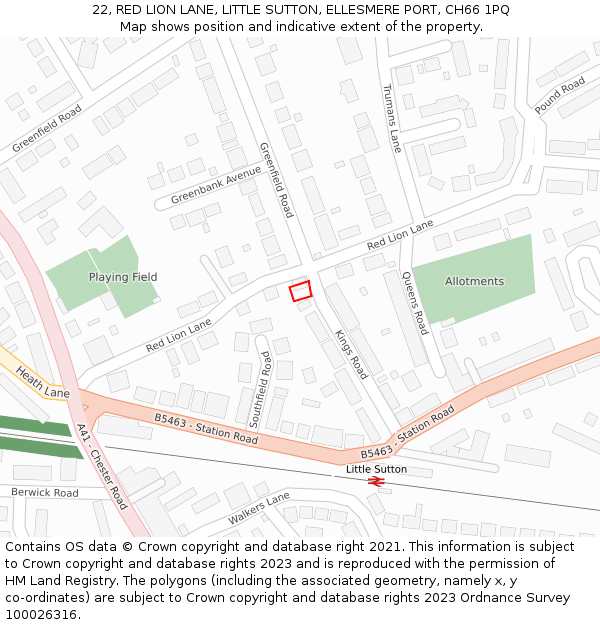 22, RED LION LANE, LITTLE SUTTON, ELLESMERE PORT, CH66 1PQ: Location map and indicative extent of plot