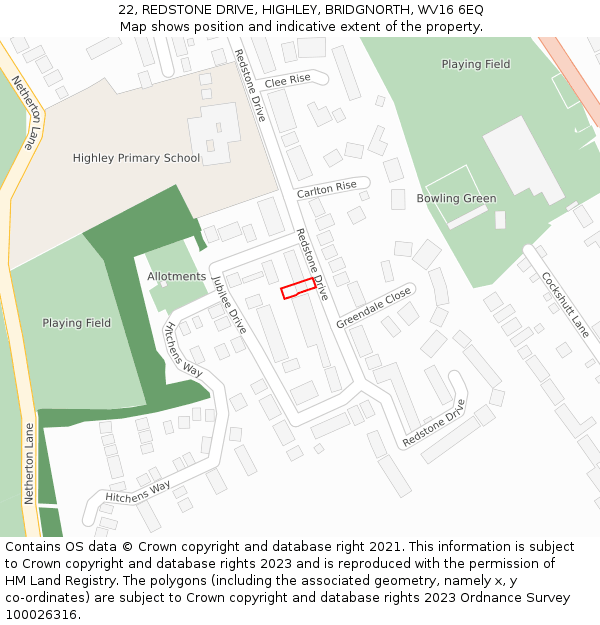 22, REDSTONE DRIVE, HIGHLEY, BRIDGNORTH, WV16 6EQ: Location map and indicative extent of plot