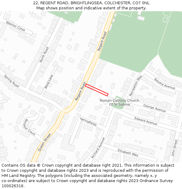 22, REGENT ROAD, BRIGHTLINGSEA, COLCHESTER, CO7 0NL: Location map and indicative extent of plot