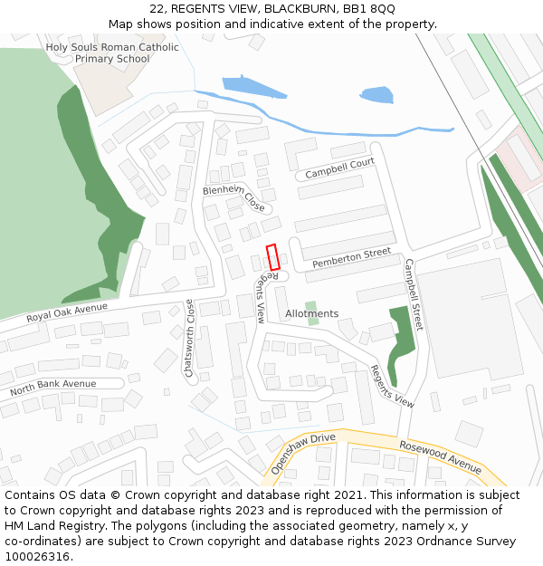 22, REGENTS VIEW, BLACKBURN, BB1 8QQ: Location map and indicative extent of plot