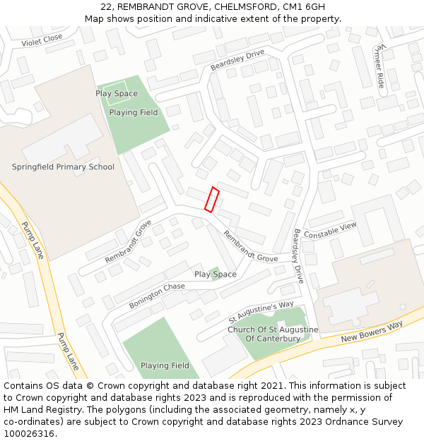 22, REMBRANDT GROVE, CHELMSFORD, CM1 6GH: Location map and indicative extent of plot