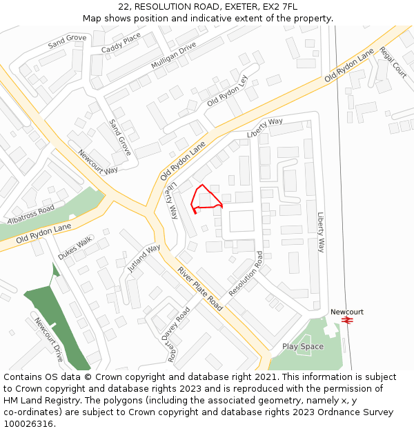 22, RESOLUTION ROAD, EXETER, EX2 7FL: Location map and indicative extent of plot