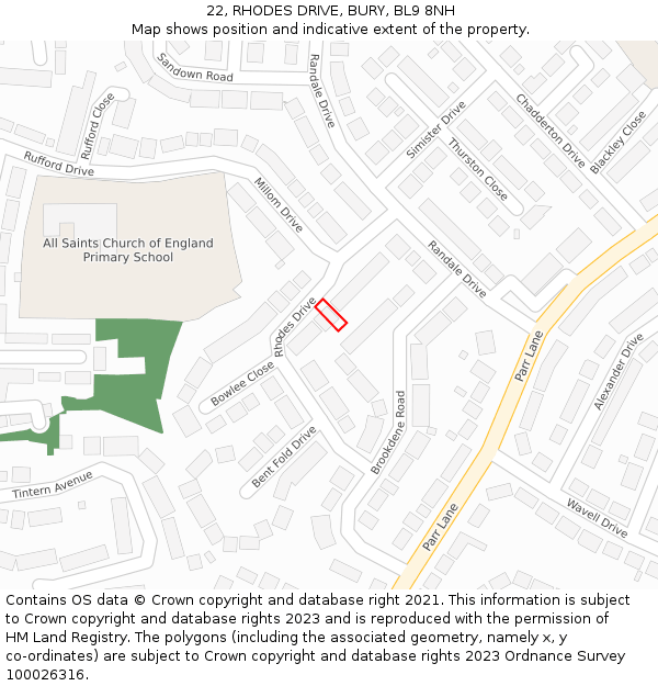 22, RHODES DRIVE, BURY, BL9 8NH: Location map and indicative extent of plot