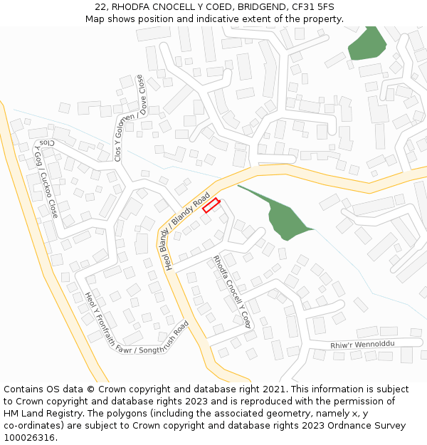 22, RHODFA CNOCELL Y COED, BRIDGEND, CF31 5FS: Location map and indicative extent of plot