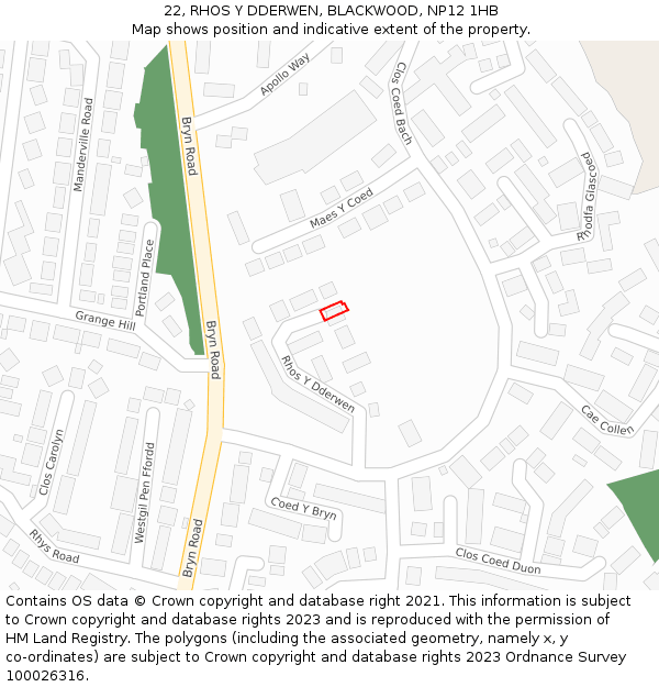 22, RHOS Y DDERWEN, BLACKWOOD, NP12 1HB: Location map and indicative extent of plot