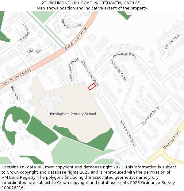 22, RICHMOND HILL ROAD, WHITEHAVEN, CA28 8SU: Location map and indicative extent of plot