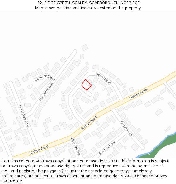 22, RIDGE GREEN, SCALBY, SCARBOROUGH, YO13 0QF: Location map and indicative extent of plot
